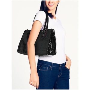 Kate Spade Alexander Avenue Black Patent Ostrich Martine Tote & Dustbag
